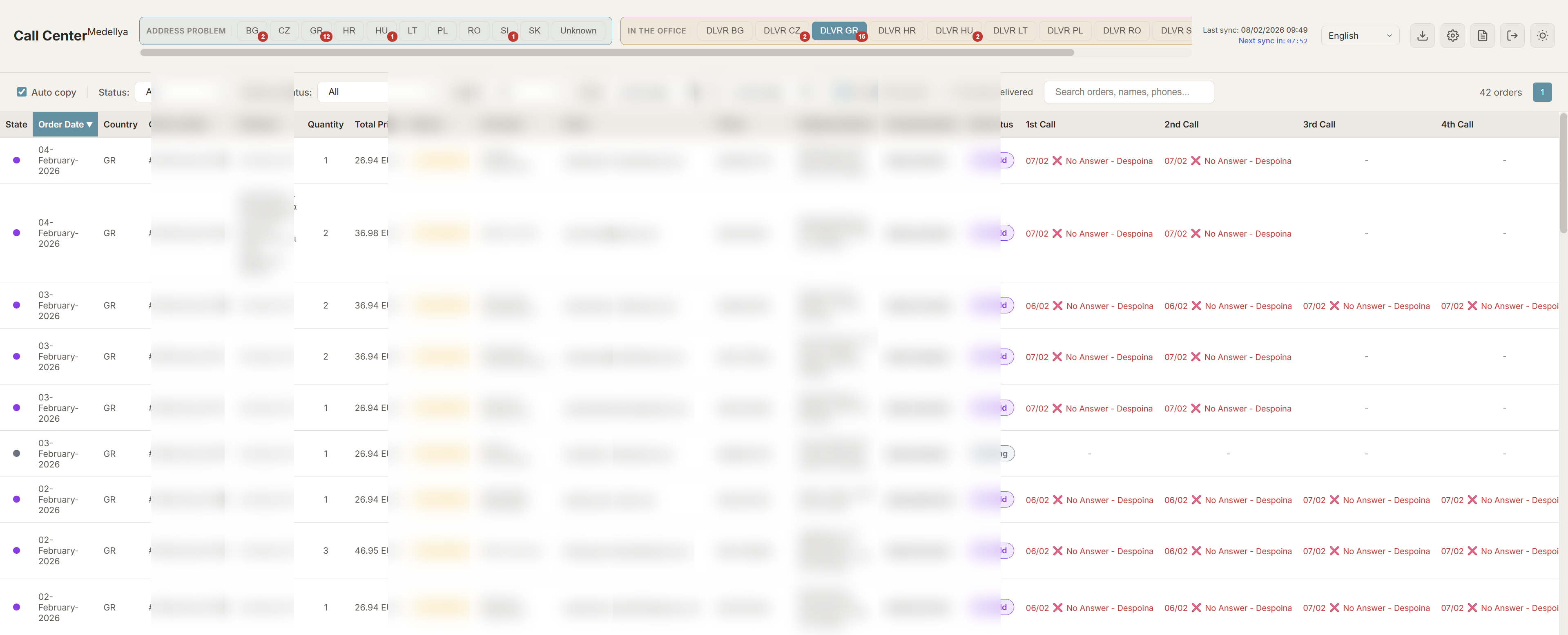 Call center module for customer service with order tracking